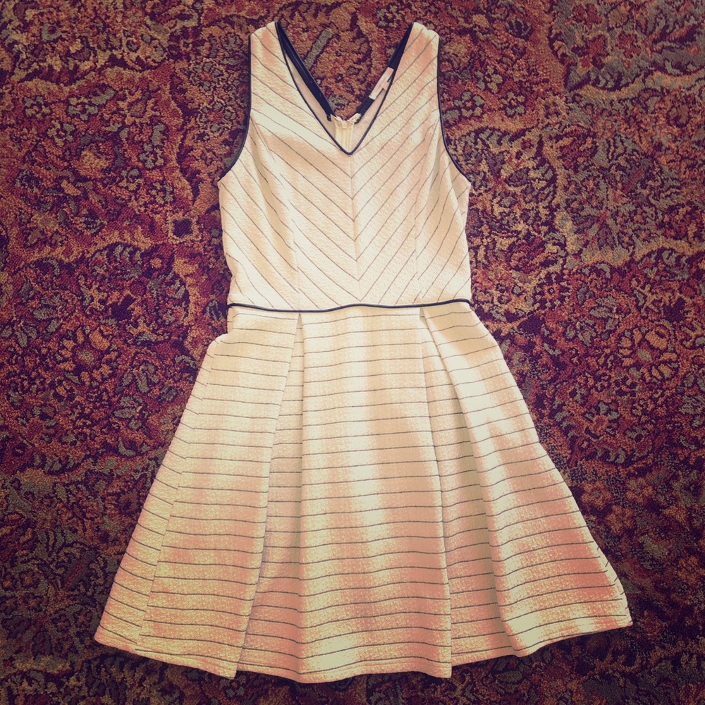 Cream Dress with Black Stripes & leather piping!